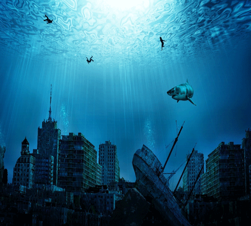 Under Water City Cling On Aquarium Background
